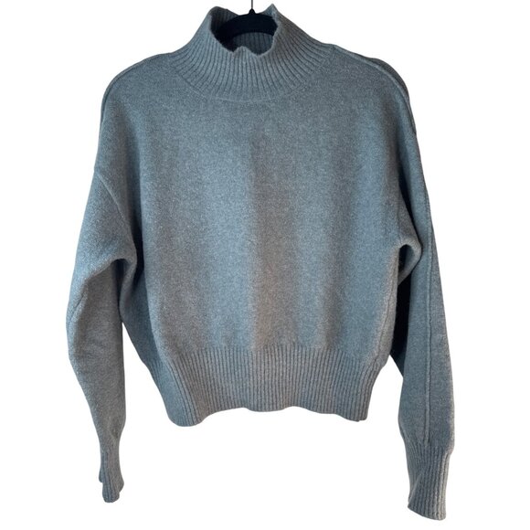 ZARA Womens Ribbed Turtleneck Sweater M Gray Aqua Wool Blend Pullover - Picture 5 of 12